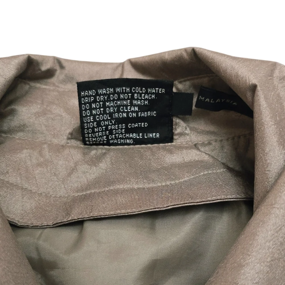 Vintage Taupe Beige Trench Coat 14 Tan Khaki Crinkle Full Length Raincoat Jacket - Picture 7 of 16